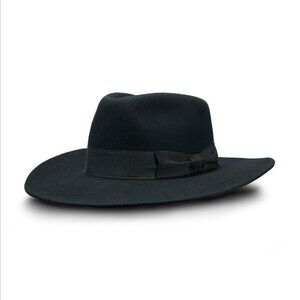 NWT Sterkowski Sz  62" inch Black Wool Felt Classic Fedora Hat Lace Bow Band